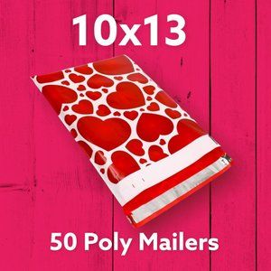 50 10x13 Red Hearts Love Poly Mailers